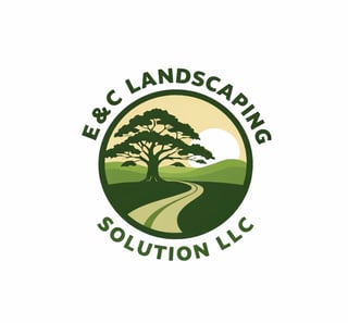 E&C Landscaping Solution LLC logo featuring a large tree and winding path in a circular landscape design